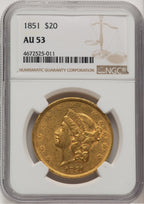 1851 $20 Liberty Double Eagle NGC AU53 (778465024)