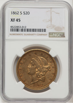 1862-S $20 Liberty Double Eagle NGC XF45