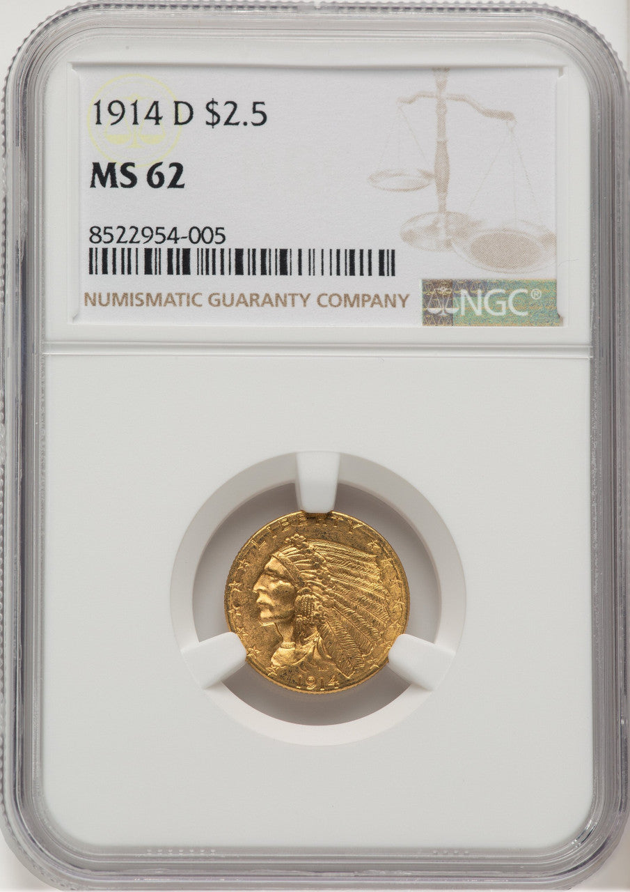 1914-D $2.50 Indian Quarter Eagle NGC MS62 (572338001)