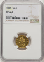 1836 $2.50 Script 8 Classic Quarter Eagle NGC MS60