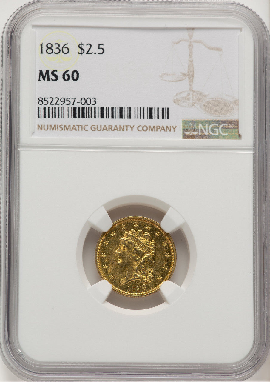1836 $2.50 Script 8 Classic Quarter Eagle NGC MS60