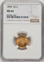 1896 $2.50 Liberty Quarter Eagle NGC MS64 (520369103)