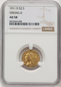 1911-D $2.50 Indian Quarter Eagle NGC AU58 (772471018)