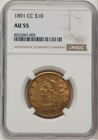 1891-CC $10 Liberty Eagle NGC AU55 (572403003)