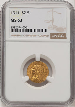 1911 $2.50 Indian Quarter Eagle NGC MS63 (777231004)
