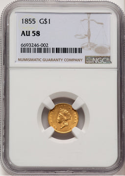 1855 G$1 Type Two Gold Dollar NGC AU58 (777429087)