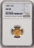 1855 G$1 Type Two Gold Dollar NGC AU58 (777429087)