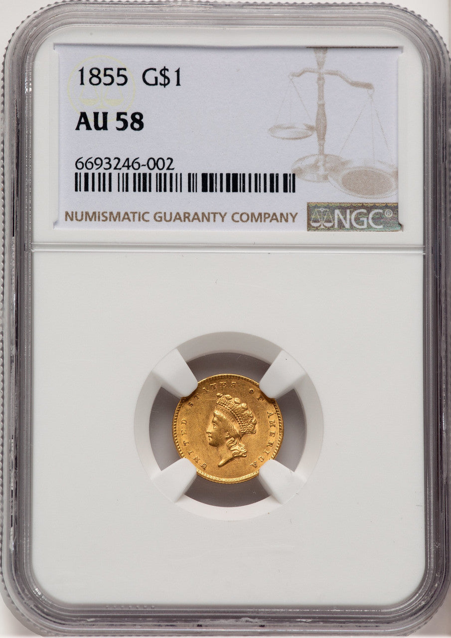 1855 G$1 Type Two Gold Dollar NGC AU58 (777429087)