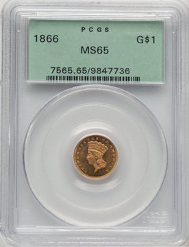 1866 G$1 Gold Dollar PCGS MS65