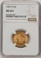 1907-D $5 Liberty Half Eagle NGC MS65+
