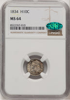 1834 H10C CAC Bust Half Dime NGC MS64