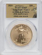 2021 2 Coin Set T2 Gold Silver Eagles 350th Dusk & Dawn 35th Anniversary PCGS MS69