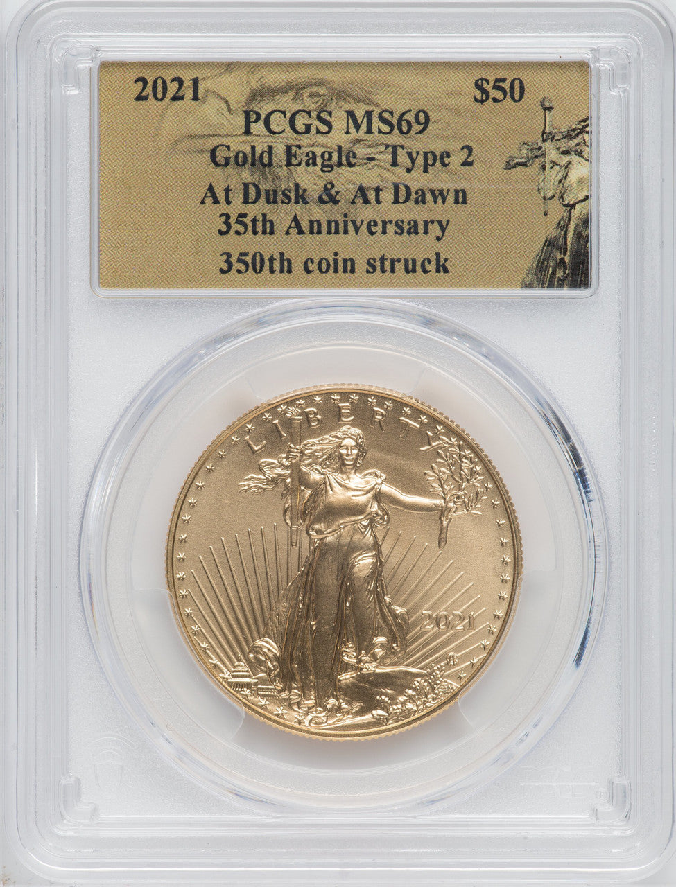 2021 2 Coin Set T2 Gold Silver Eagles 350th Dusk & Dawn 35th Anniversary PCGS MS69