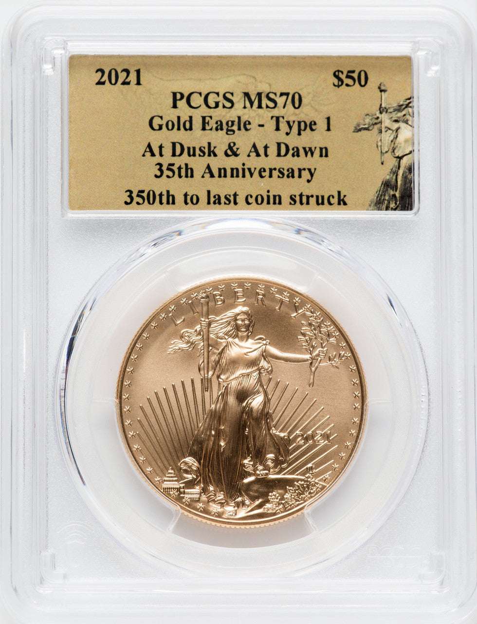 2021 2 Coin Set T1 Gold Silver Eagles 350th Dusk & Dawn 35th Anniversary PCGS MS70