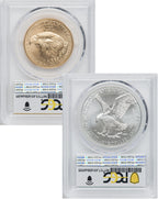 2021 2 Coin Set T2 Gold Silver Eagles 350th Dusk & Dawn 35th Anniversary PCGS MS69