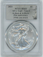 2021 American Silver Eagle Type 2 At Dusk & Dawn 35th Anniversary 379th PCGS MS69