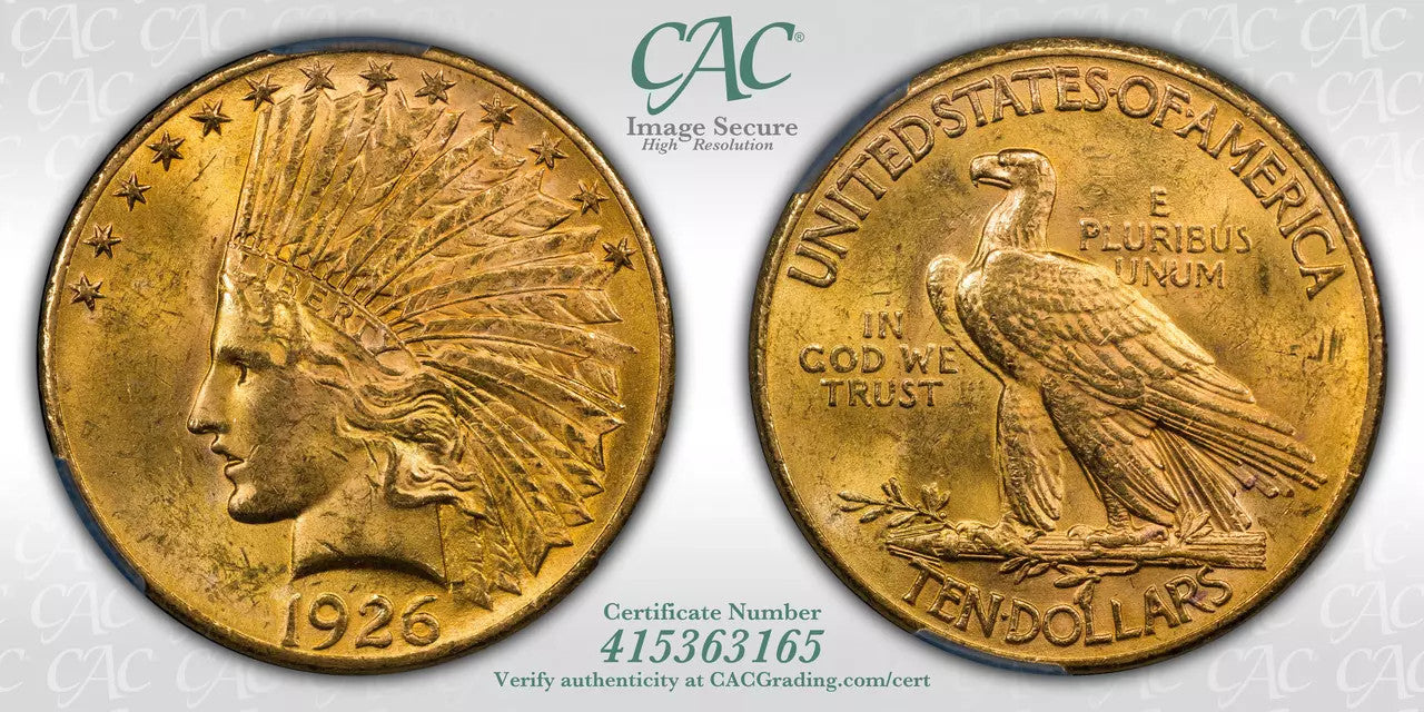 1926 $10 Indian Eagle CAC MS62