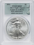 2021 American Silver Eagle Type 2 At Dusk & Dawn 35th Anniversary 430th PCGS MS69