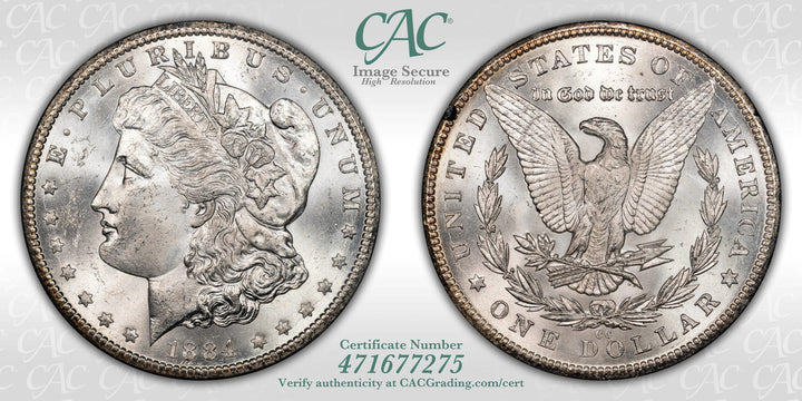 1884-CC $1 GSA Treasure Hoard Morgan Dollar CACG MS62