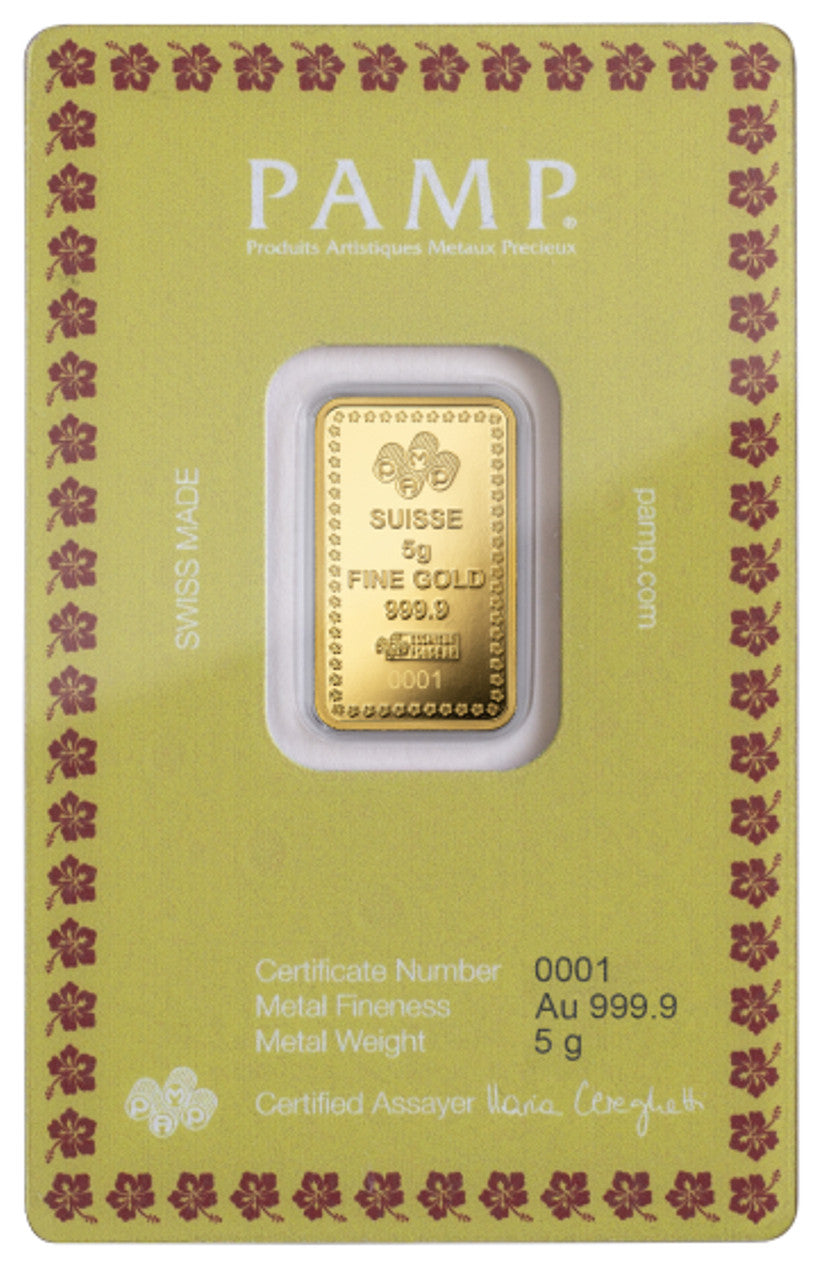 5 Gram PAMP Suisse Diwali Lakshmi Gold Bar w/Assay