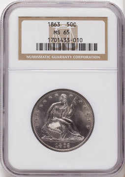 1863 50C Seated Half Dollar NGC MS65