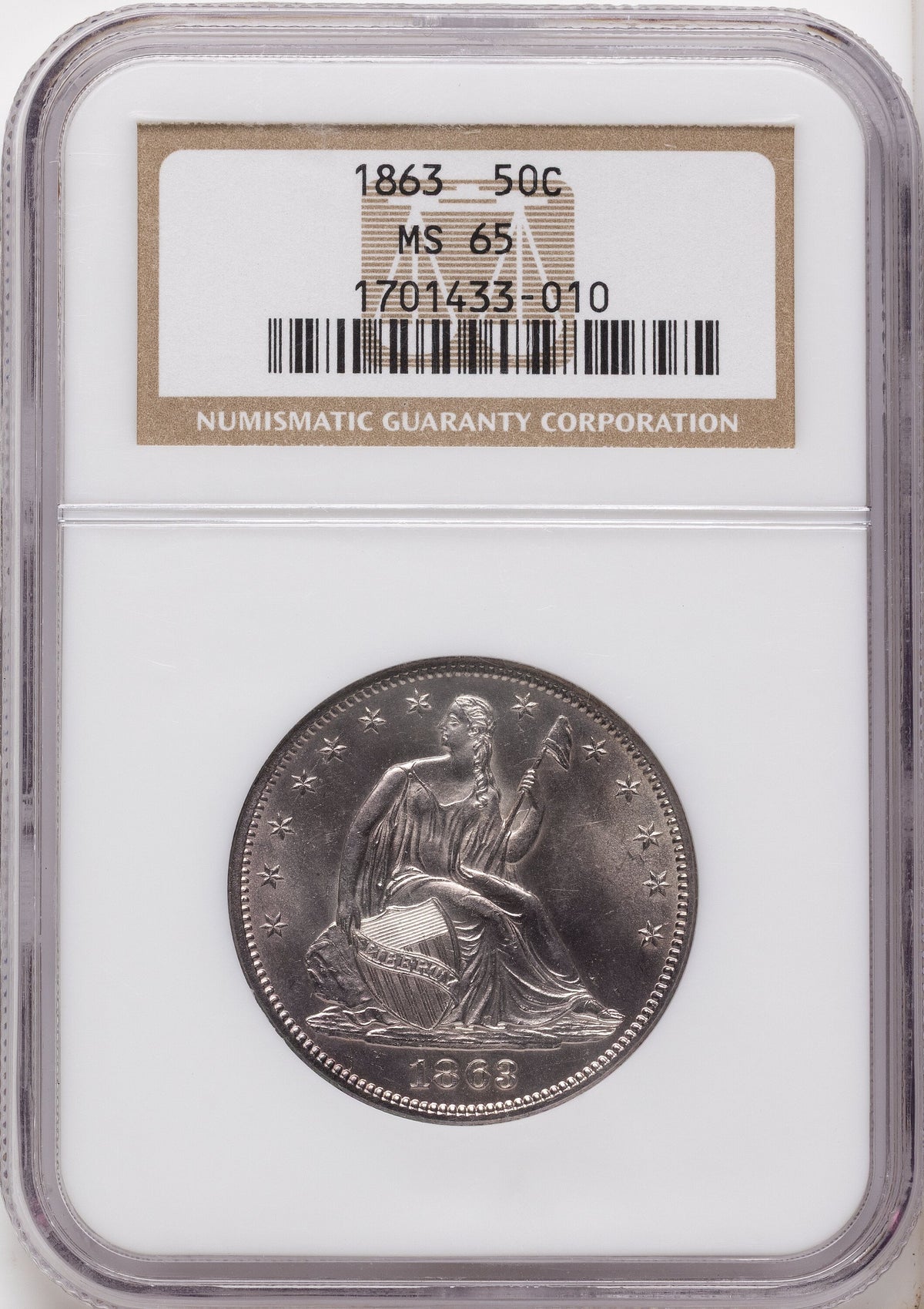 1863 50C Seated Half Dollar NGC MS65