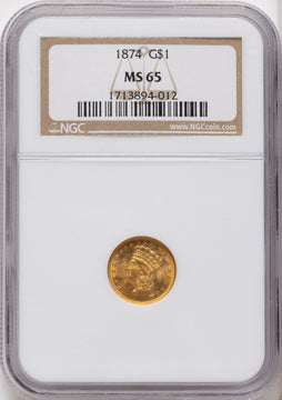 1874 G$1 Gold Dollar NGC MS65