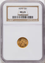 1874 G$1 Gold Dollar NGC MS65