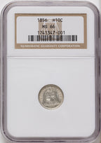 1856 H10C Seated Half Dime NGC MS66