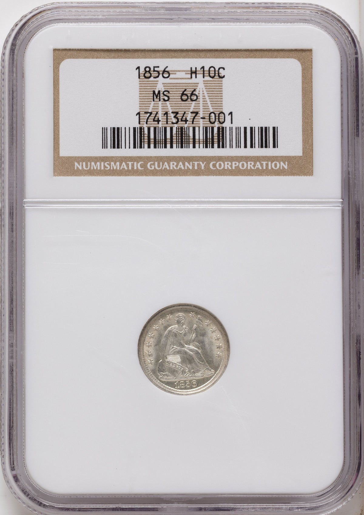1856 H10C Seated Half Dime NGC MS66