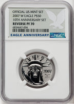 2007-W Reverse Proof Platinum Eagle 1/2 oz Eagle Anniversary Label NGC PF70