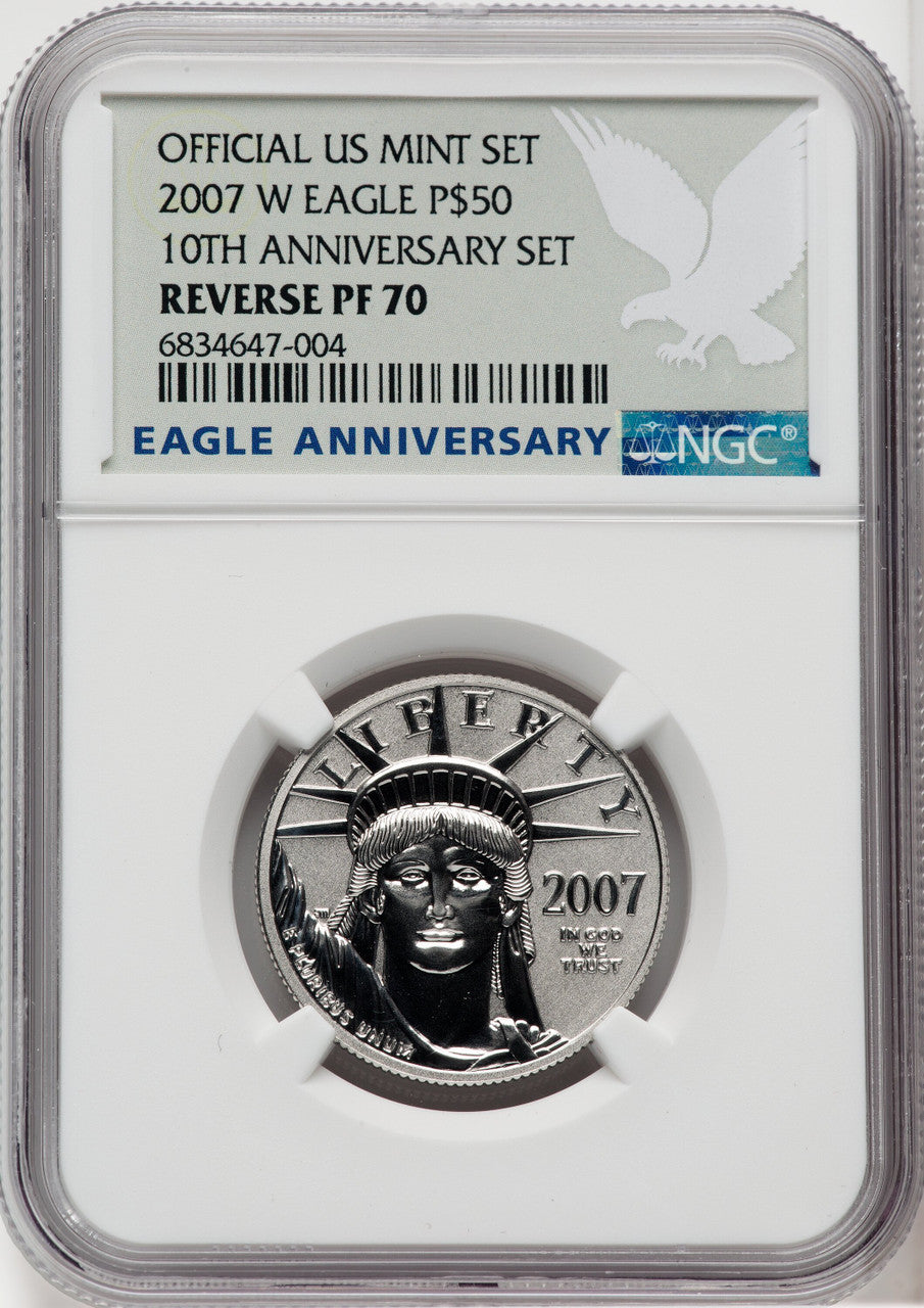 2007-W Reverse Proof Platinum Eagle 1/2 oz Eagle Anniversary Label NGC PF70
