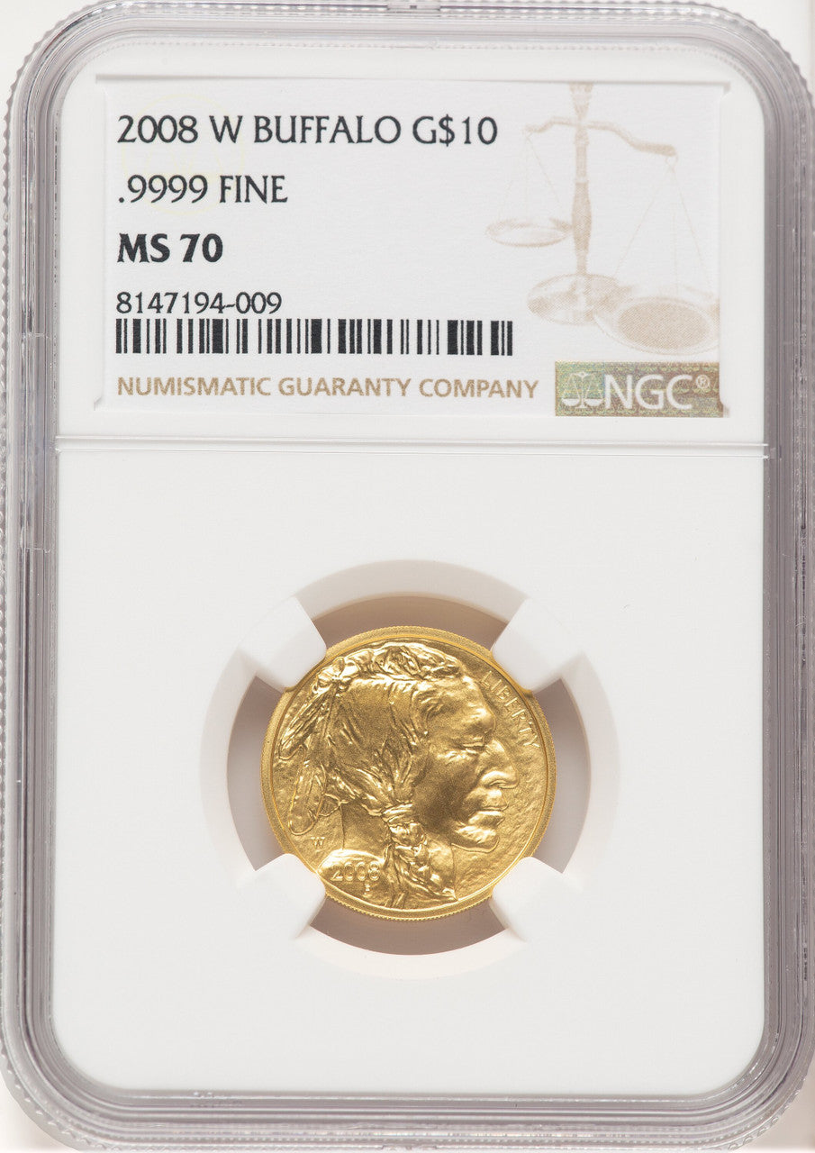 2008-W Burnished Gold Buffalo 1/4 oz Brown Label NGC MS70 (505939003)