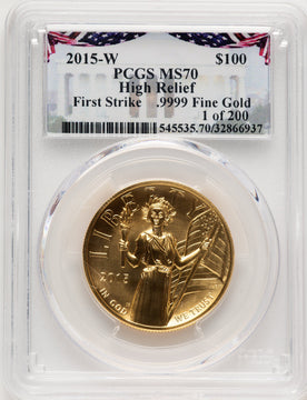 2015-W G$100 American Liberty High Relief FS Bunting Flag PCGS MS70
