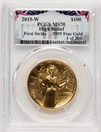 2015-W G$100 American Liberty High Relief FS Bunting Flag PCGS MS70