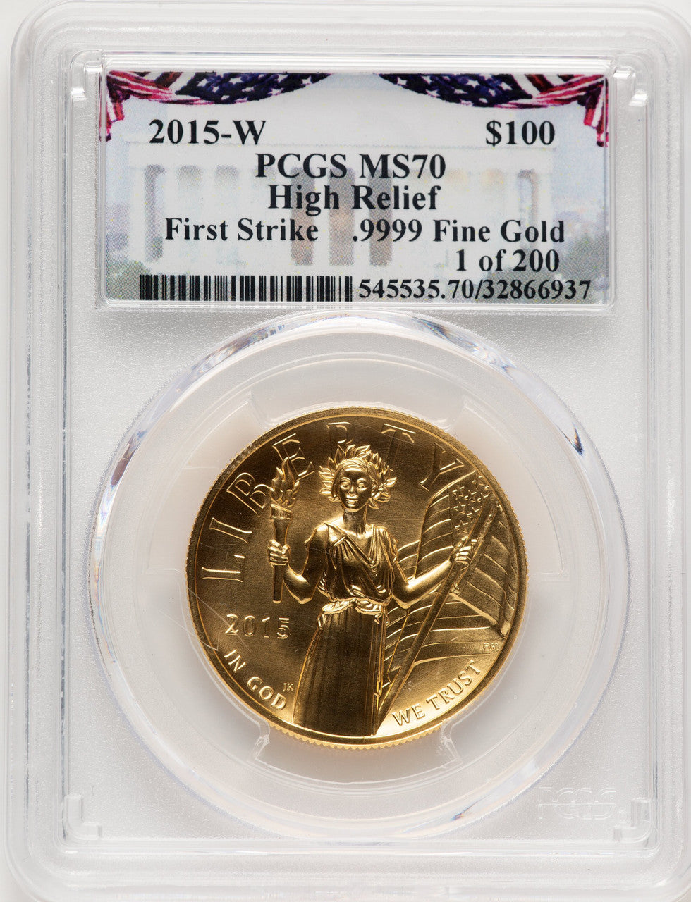 2015-W G$100 American Liberty High Relief FS Bunting Flag PCGS MS70