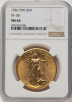 1926 $20 Tripled Die Obverse FS-101 Saint-Gaudens Double Eagle NGC MS64