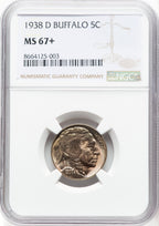1938-D 5C Buffalo Buffalo Nickel NGC MS67+