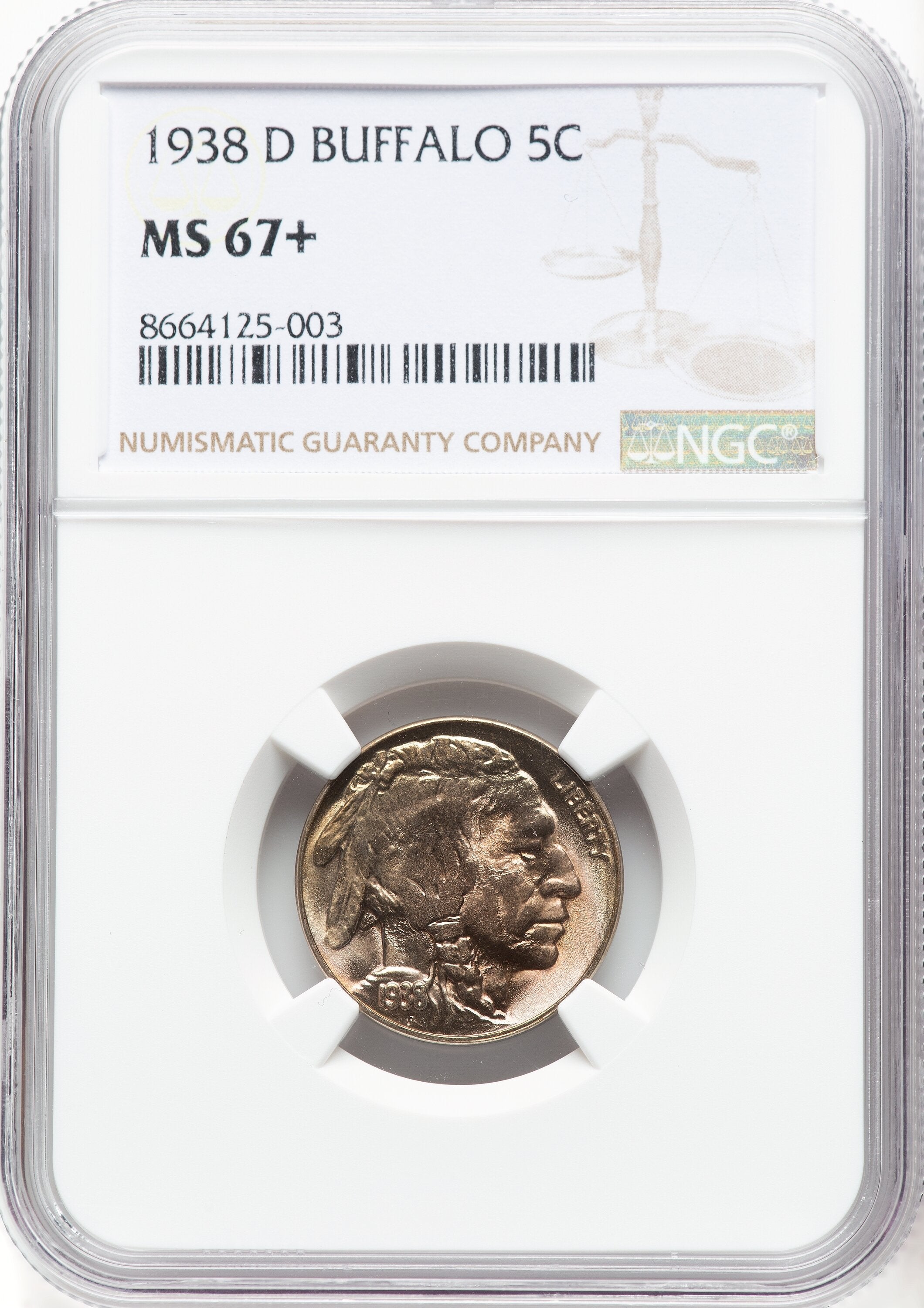 1938-D 5C Buffalo Buffalo Nickel NGC MS67+