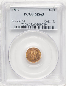 1867 G$1 Gold Dollar PCGS MS63