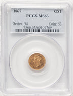 1867 G$1 Gold Dollar PCGS MS63