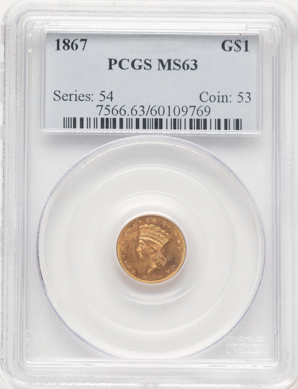1867 G$1 Gold Dollar PCGS MS63