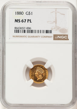 1880 G$1 PL Gold Dollar NGC MS67