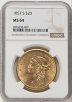 1857-S $20 Liberty Double Eagle NGC MS64