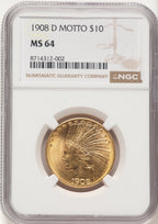 1908-D $10 MOTTO Indian Eagle NGC MS64