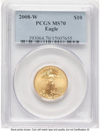 2008-W Burnished Gold Eagle 1/4 oz Blue Label PCGS MS70