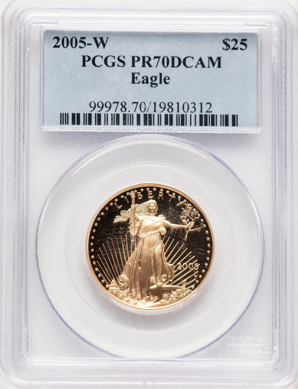 2005-W Proof Gold Eagle 1/2 oz Blue Label PCGS PR70