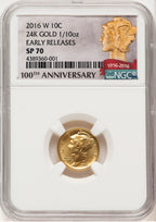 2016-W 10C Mercury Dime 100th Anniversary Gold Centennial ER 100th Anniversary NGC MS70
