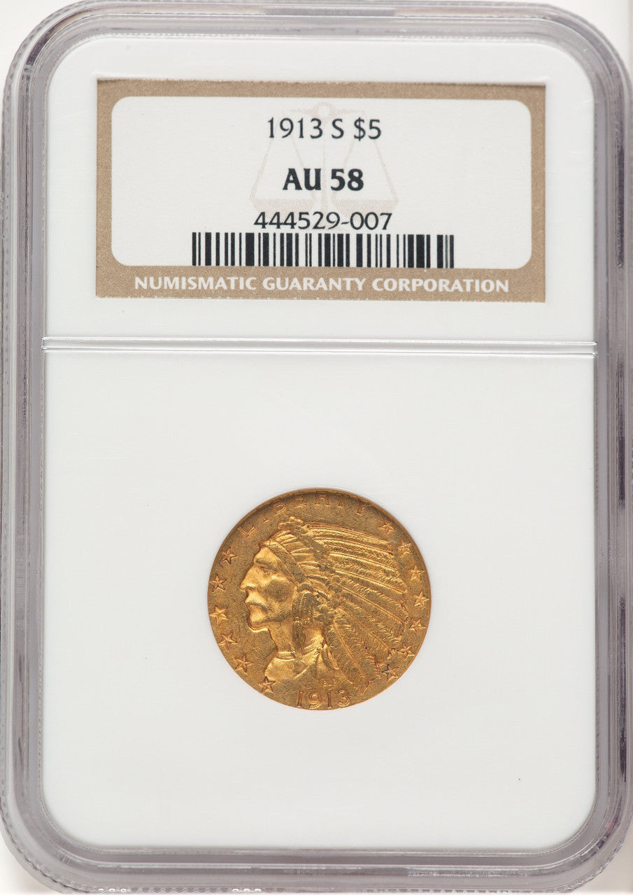 1913-S $5 Indian Half Eagle NGC AU58 (506475026)