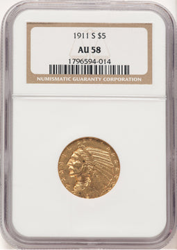 1911-S $5 Indian Half Eagle NGC AU58 (506475028)